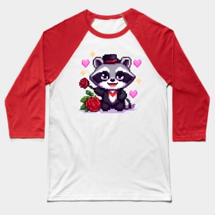 Raccoon in love roses and hearts pixel art Baseball T-Shirt